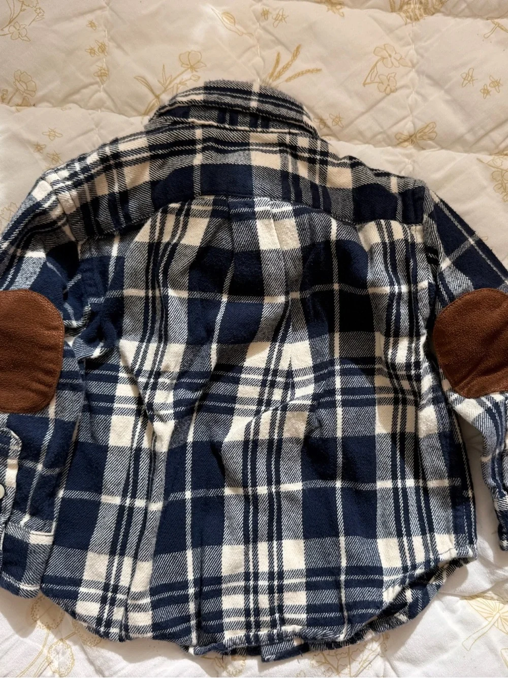 Ralph Lauren Navy and Cream Plaid Button-Down Shirt with Elbow Patches